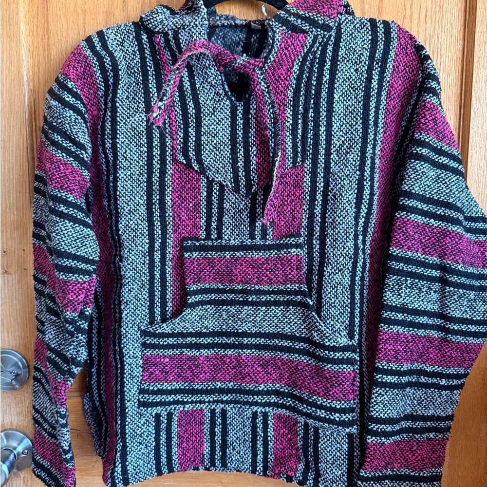 Striped Pink and Black Baja Hoodie